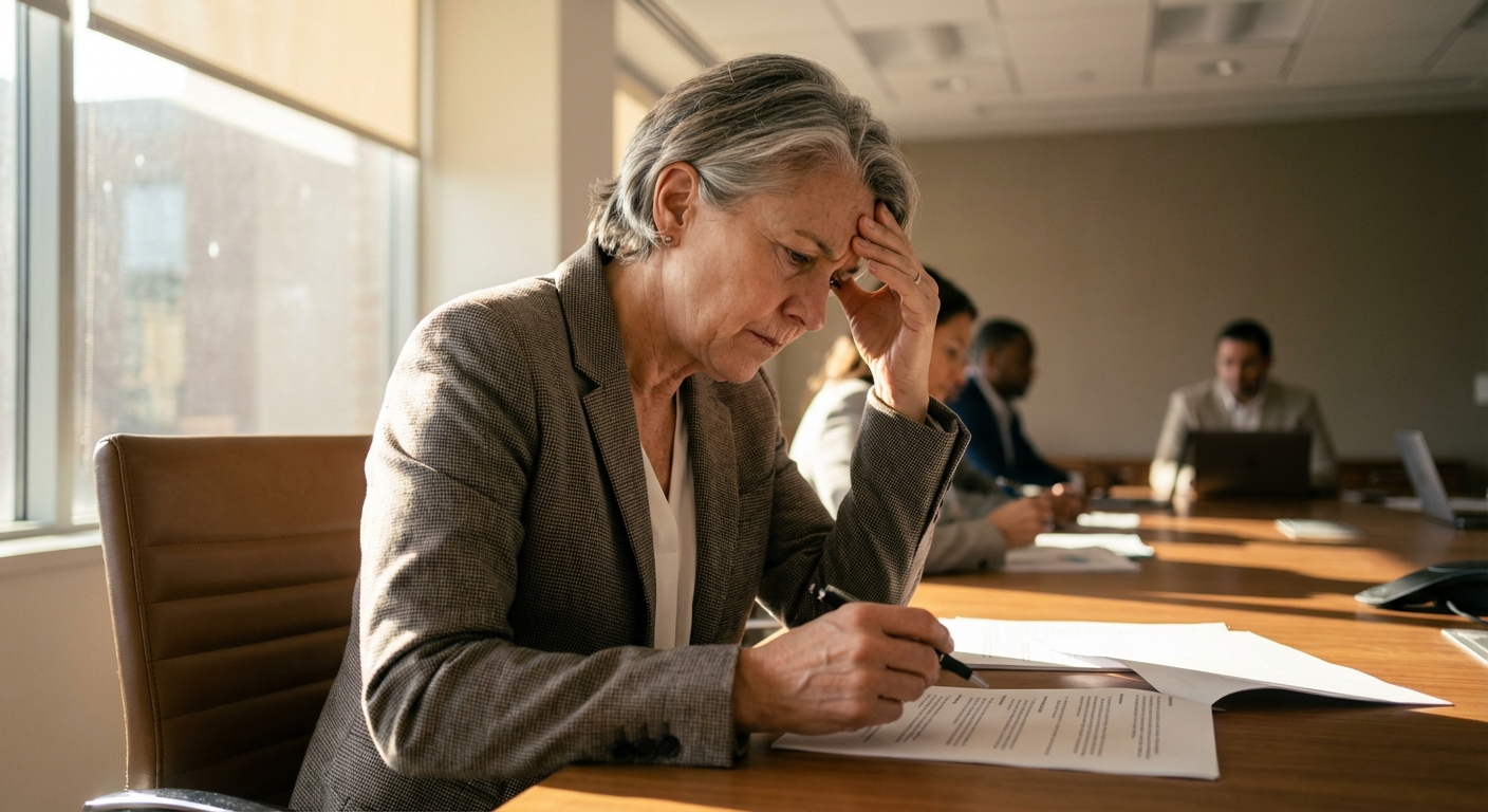 Marketing team in meeting room reviewing brand safety guidelines on screens, serious discussion, modern Dutch office environment, cinematic documentary style