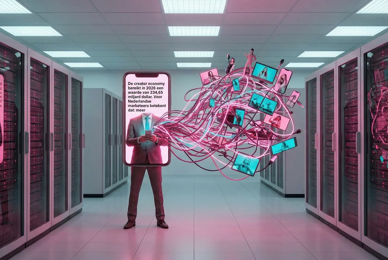 Creative director beoordeelt conceptvarianten op modern bureau